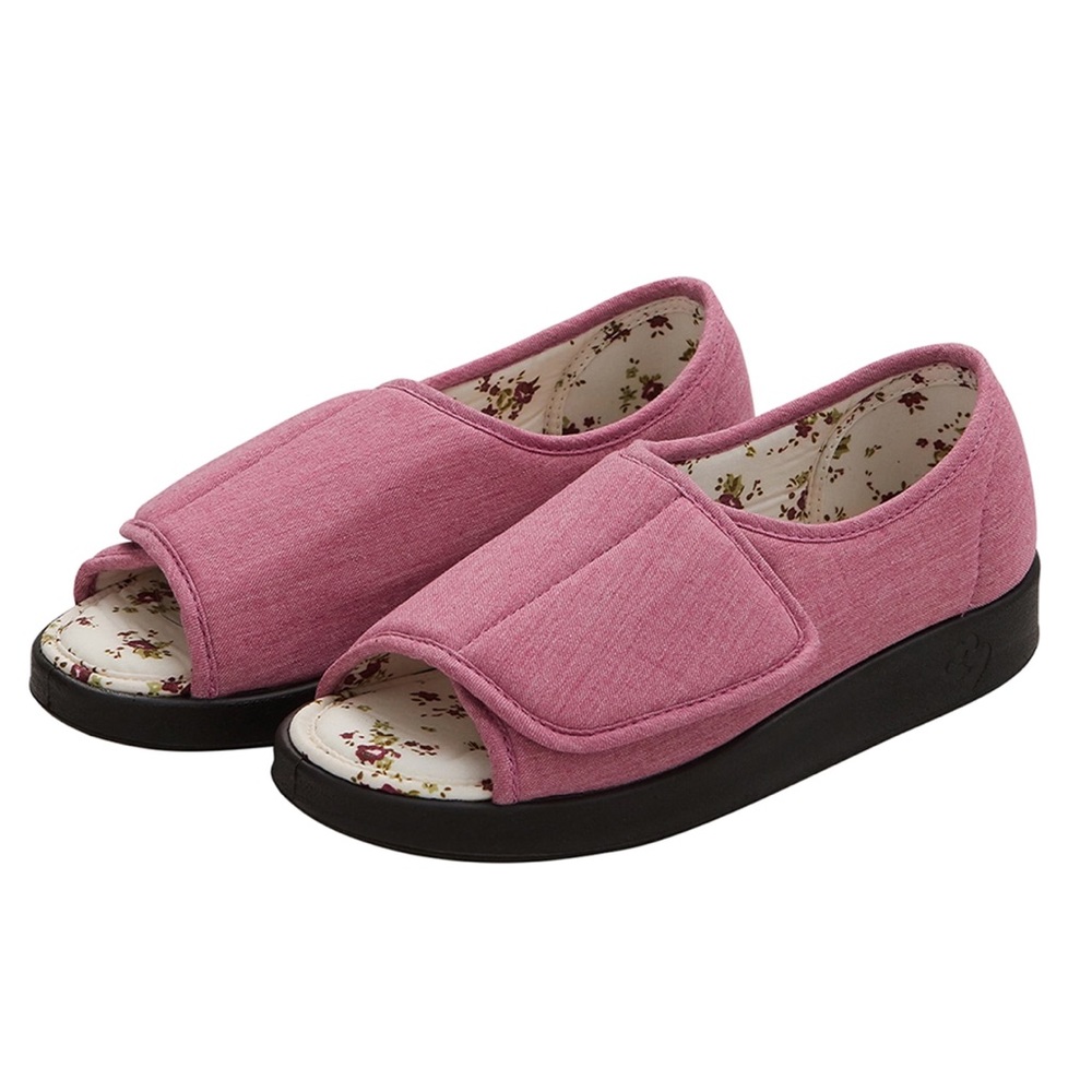 Like New Silvert’s Adaptive Open Toe Diabetic Shoes Pink Floral Slip On Size 9